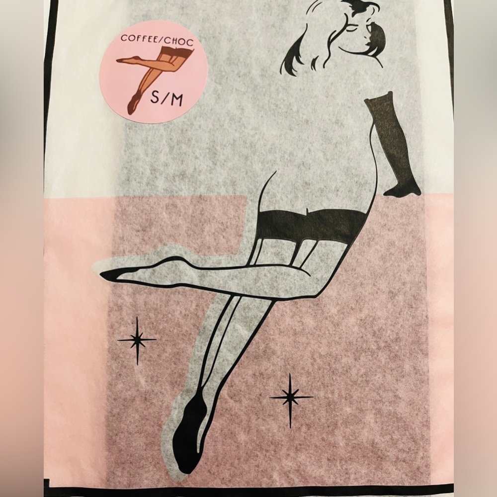 What Katie Did SEAMED STOCKINGS COFFEE with CHOCOLATE seam. S/M New In Package